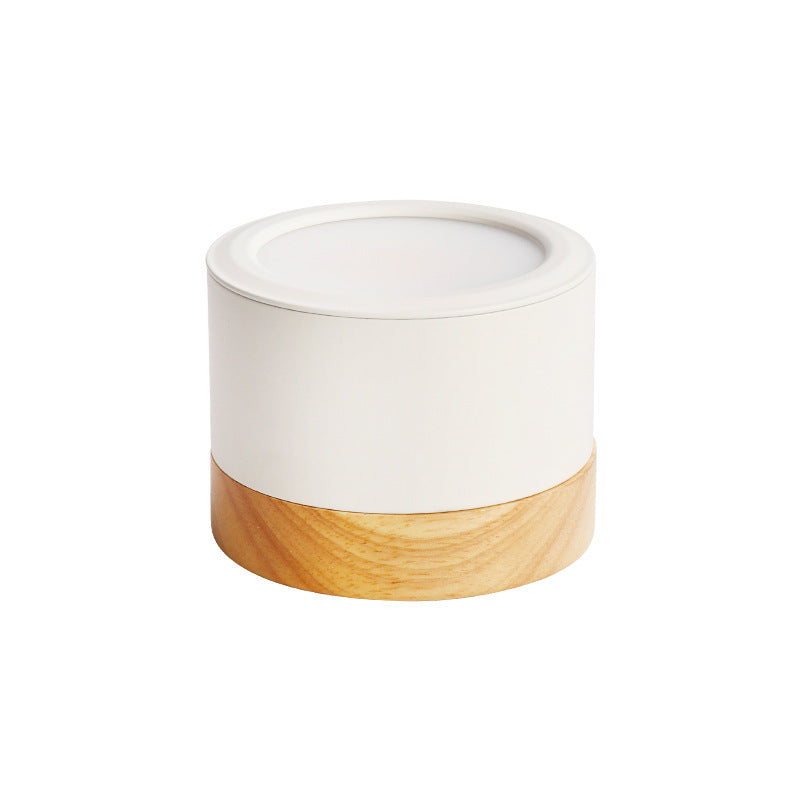 Contemporary Nordic Cylinder Spotlight LED Aluminum Wood Flush Mount Ceiling Light For Hallways