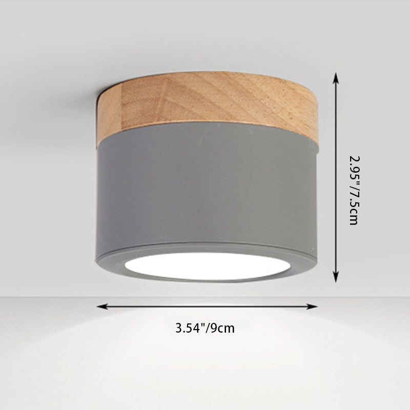 Contemporary Nordic Cylinder Spotlight LED Aluminum Wood Flush Mount Ceiling Light For Hallways