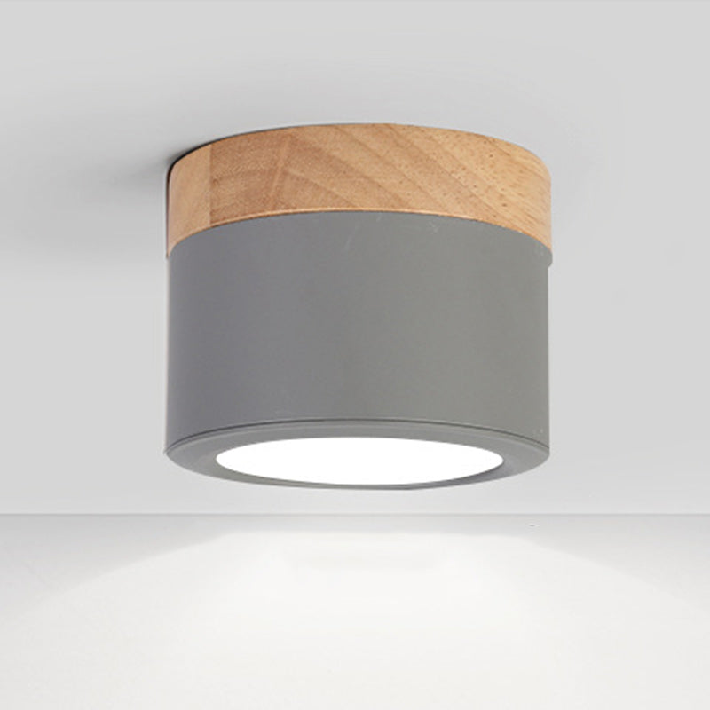 Contemporary Nordic Cylinder Spotlight LED Aluminum Wood Flush Mount Ceiling Light For Hallways