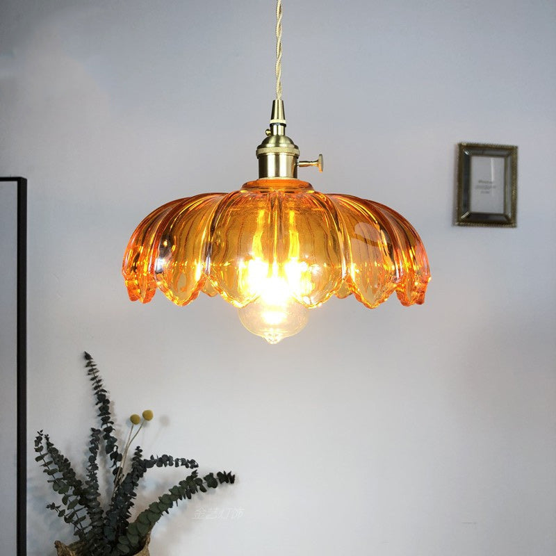 Contemporary Retro Flowers Copper Glass 1-Light Pendant Light For Living Room