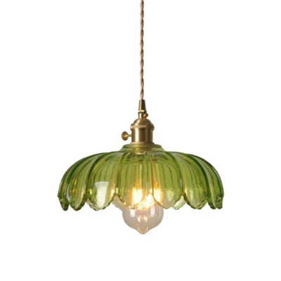 Contemporary Retro Flowers Copper Glass 1-Light Pendant Light For Living Room