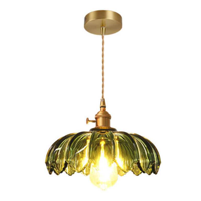 Contemporary Retro Flowers Copper Glass 1-Light Pendant Light For Living Room