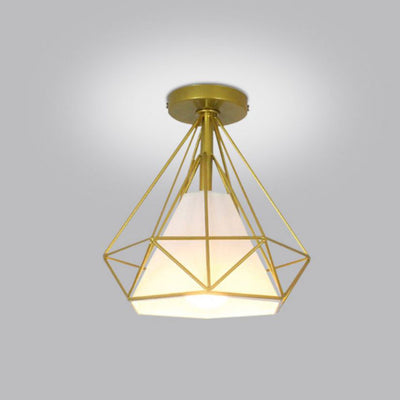 Contemporary Nordic Diamond Shape Iron Fabric 1-Light Semi-Flush Mount Ceiling Light For Hallways