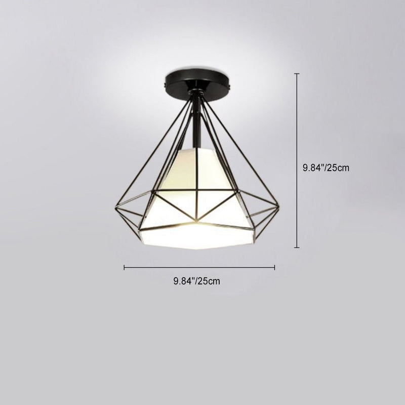 Contemporary Nordic Diamond Shape Iron Fabric 1-Light Semi-Flush Mount Ceiling Light For Hallways