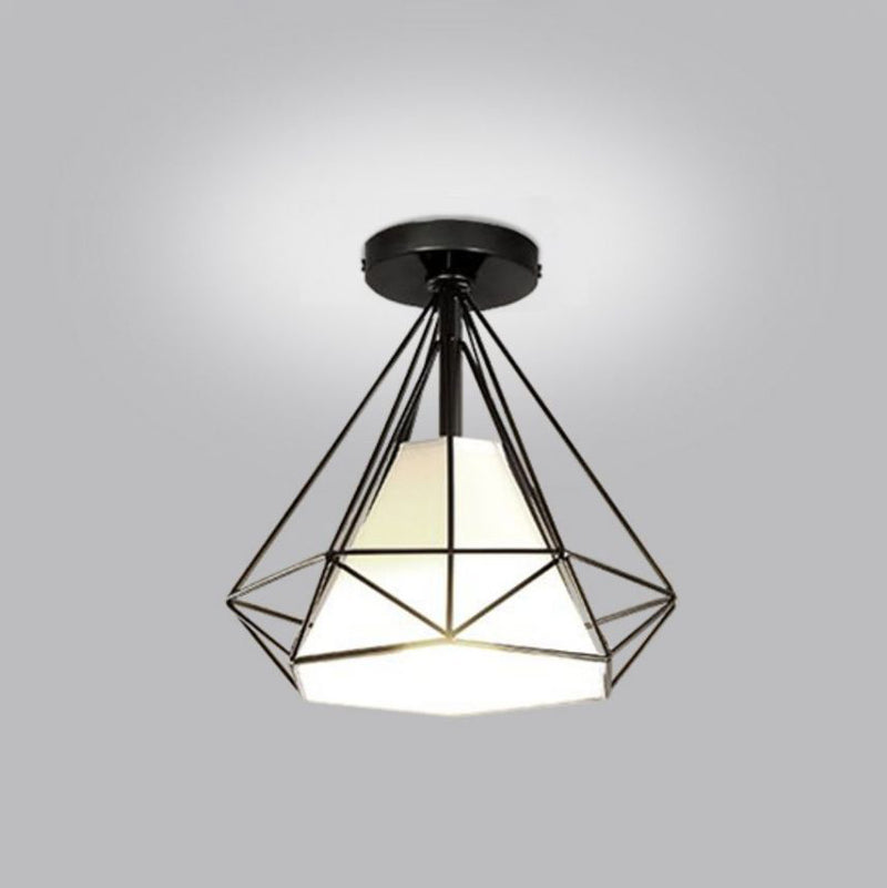 Contemporary Nordic Diamond Shape Iron Fabric 1-Light Semi-Flush Mount Ceiling Light For Hallways