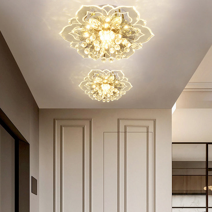 Modern Simplicity Crystal Acrylic Flower LED Flush Mount Ceiling Light For Hallways