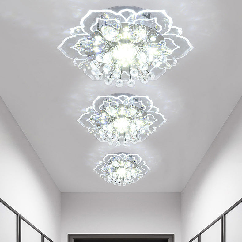 Modern Simplicity Crystal Acrylic Flower LED Flush Mount Ceiling Light For Hallways