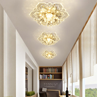 Modern Simplicity Crystal Acrylic Flower LED Flush Mount Ceiling Light For Hallways