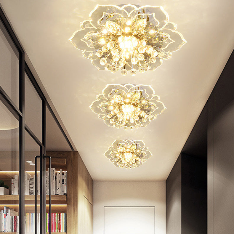 Modern Simplicity Crystal Acrylic Flower LED Flush Mount Ceiling Light For Hallways