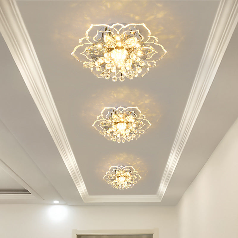 Modern Simplicity Crystal Acrylic Flower LED Flush Mount Ceiling Light For Hallways