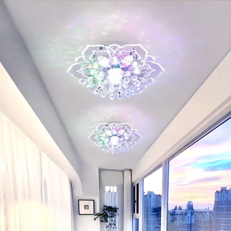 Modern Simplicity Crystal Acrylic Flower LED Flush Mount Ceiling Light For Hallways