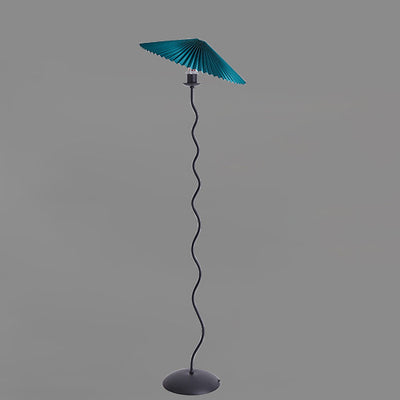 Traditional Japanese Fabric Iron Umbrella 1-Light Standing Floor Lamp For Living Room