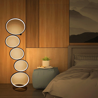 Contemporary Creative Aluminum Iron LED Five Circles Standing Floor Lamp For Living Room