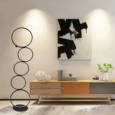 Contemporary Creative Aluminum Iron LED Five Circles Standing Floor Lamp For Living Room