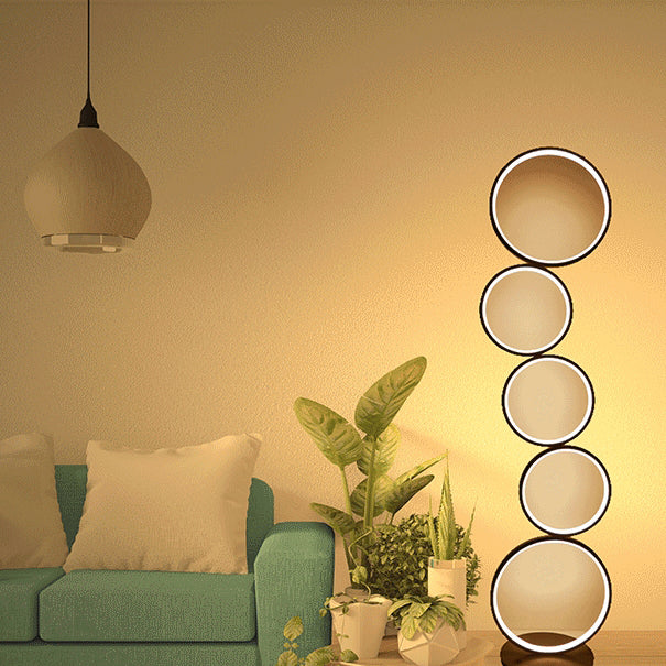 Contemporary Creative Aluminum Iron LED Five Circles Standing Floor Lamp For Living Room