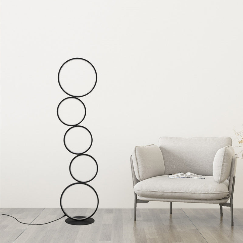 Contemporary Creative Aluminum Iron LED Five Circles Standing Floor Lamp For Living Room