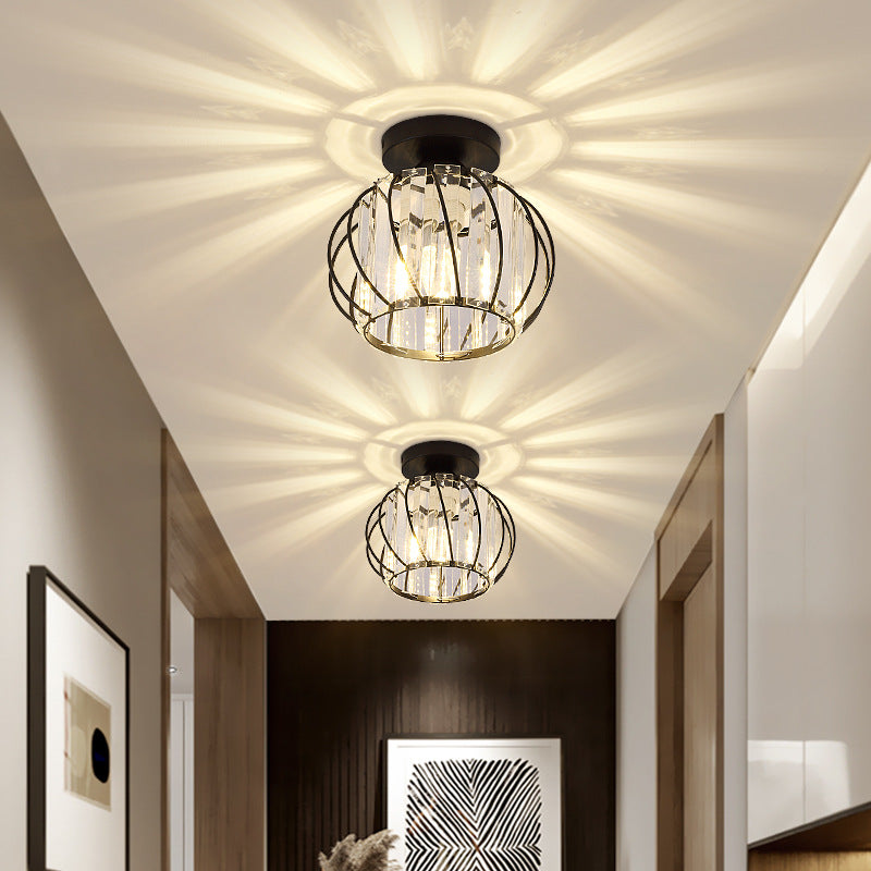 Modern Minimalist Bowl Hardware Crystal 1-Light Semi-Flush Mount Light For Hallways