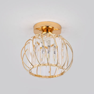 Modern Minimalist Bowl Hardware Crystal 1-Light Semi-Flush Mount Light For Hallways