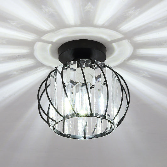 Modern Minimalist Bowl Hardware Crystal 1-Light Semi-Flush Mount Light For Hallways