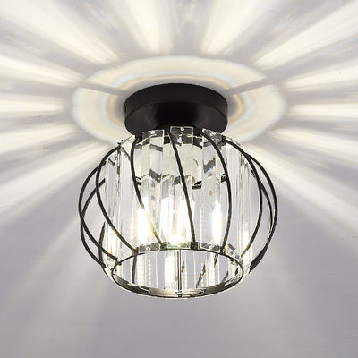 Modern Minimalist Bowl Hardware Crystal 1-Light Semi-Flush Mount Light For Hallways