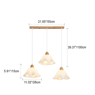 Contemporary Nordic Wood Acrylic Cream Flower 1/3-Light Chandelier For Living Room