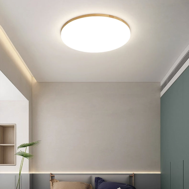 Modern Simplicity Round Acrylic Wood Edge LED Flush Mount Ceiling Light For Bedroom