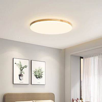 Modern Simplicity Round Acrylic Wood Edge LED Flush Mount Ceiling Light For Bedroom