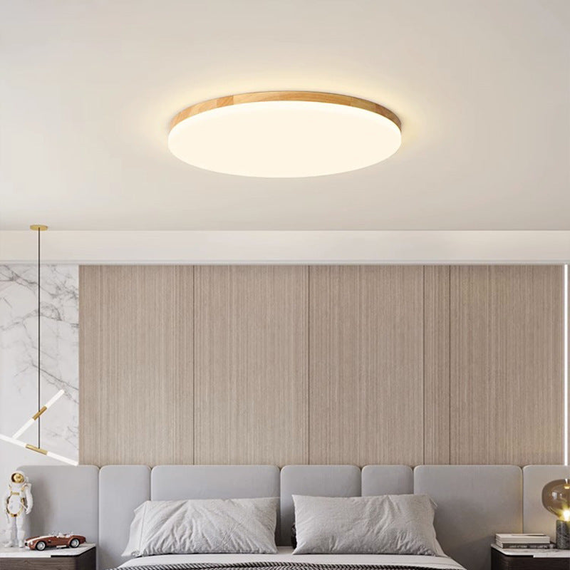 Modern Simplicity Round Acrylic Wood Edge LED Flush Mount Ceiling Light For Bedroom