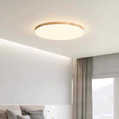 Modern Simplicity Round Acrylic Wood Edge LED Flush Mount Ceiling Light For Bedroom