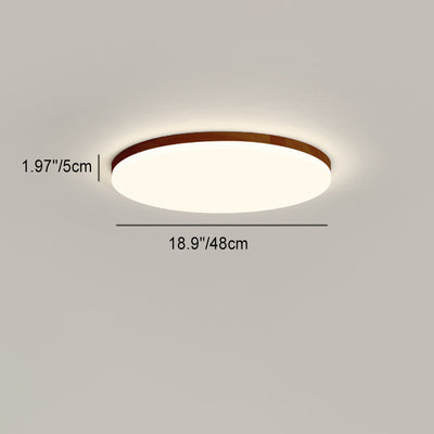 Modern Simplicity Round Acrylic Wood Edge LED Flush Mount Ceiling Light For Bedroom