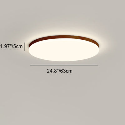 Modern Simplicity Round Acrylic Wood Edge LED Flush Mount Ceiling Light For Bedroom