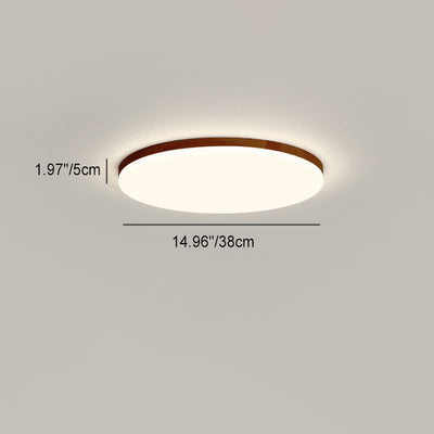 Modern Simplicity Round Acrylic Wood Edge LED Flush Mount Ceiling Light For Bedroom