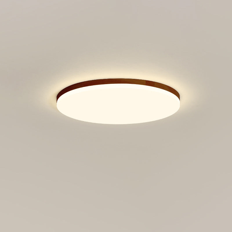 Modern Simplicity Round Acrylic Wood Edge LED Flush Mount Ceiling Light For Bedroom