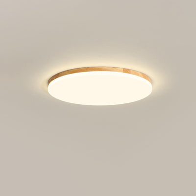 Modern Simplicity Round Acrylic Wood Edge LED Flush Mount Ceiling Light For Bedroom