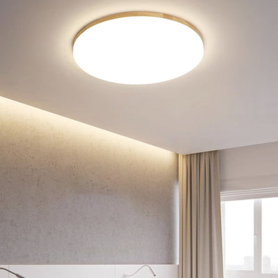 Modern Simplicity Round Acrylic Wood Edge LED Flush Mount Ceiling Light For Bedroom