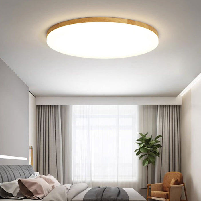 Modern Simplicity Round Acrylic Wood Edge LED Flush Mount Ceiling Light For Bedroom