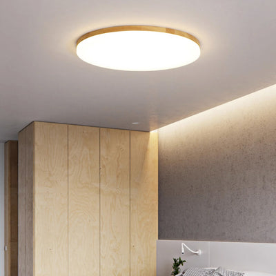 Modern Simplicity Round Acrylic Wood Edge LED Flush Mount Ceiling Light For Bedroom