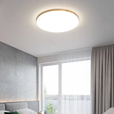 Modern Simplicity Round Acrylic Wood Edge LED Flush Mount Ceiling Light For Bedroom