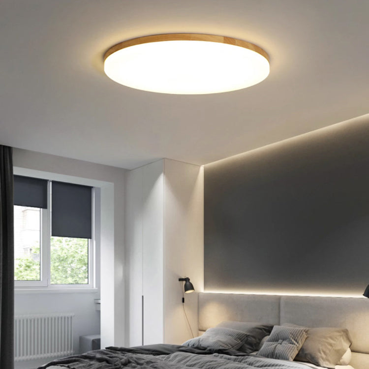 Modern Simplicity Round Acrylic Wood Edge LED Flush Mount Ceiling Light For Bedroom