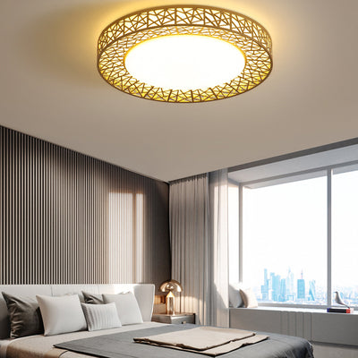 Contemporary Creative Bird's Nest Acrylic Iron LED Flush Mount Ceiling Light For Bedroom