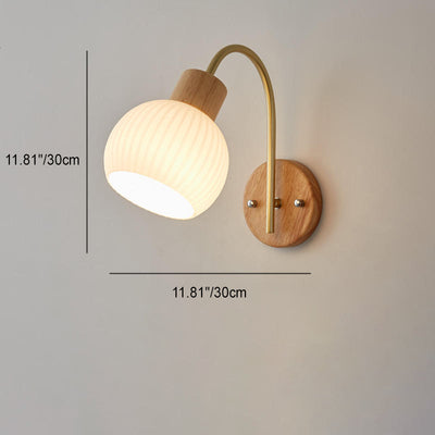 Contemporary Nordic Glass Wood 1- Light Wall Sconce Lamp For Bedroom