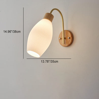 Contemporary Nordic Glass Wood 1- Light Wall Sconce Lamp For Bedroom