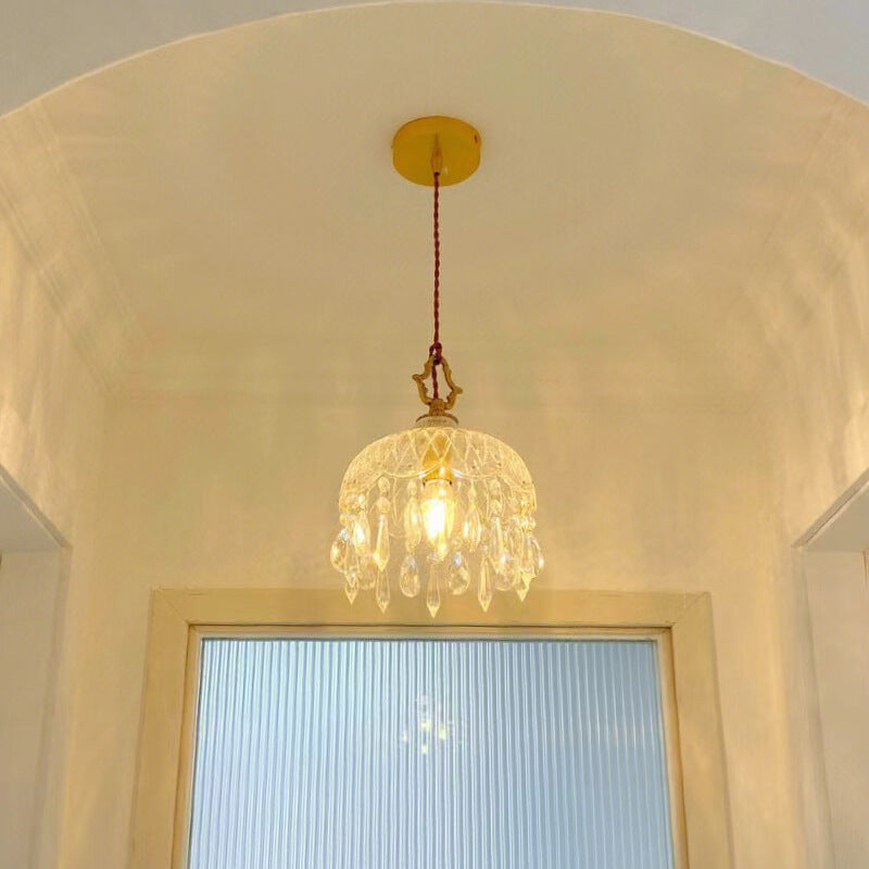 Traditional French Aluminum Glass 1- Light Pendant Light For Hallways