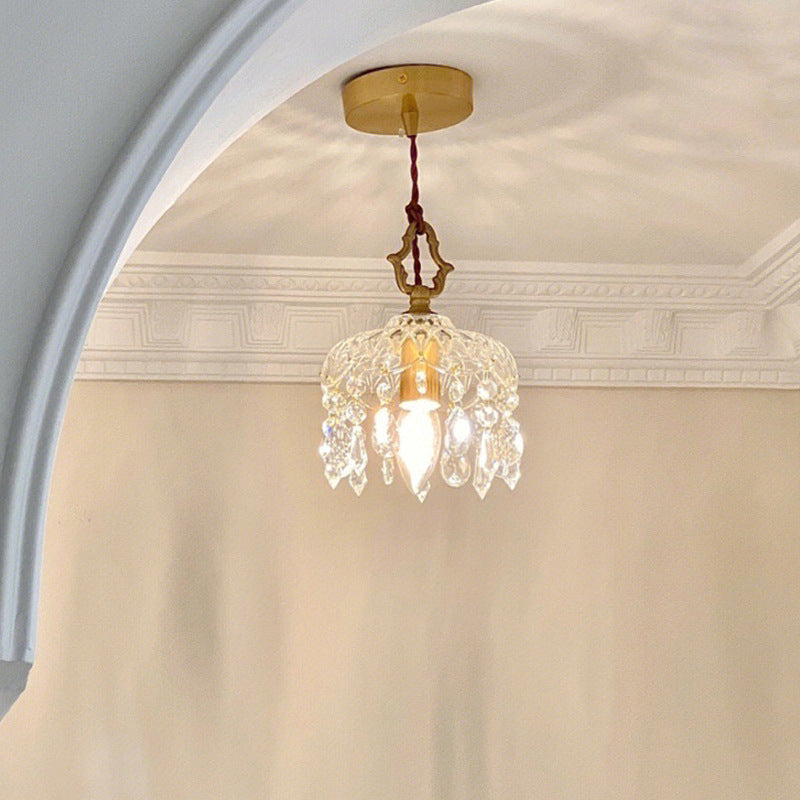 Traditional French Aluminum Glass 1- Light Pendant Light For Hallways