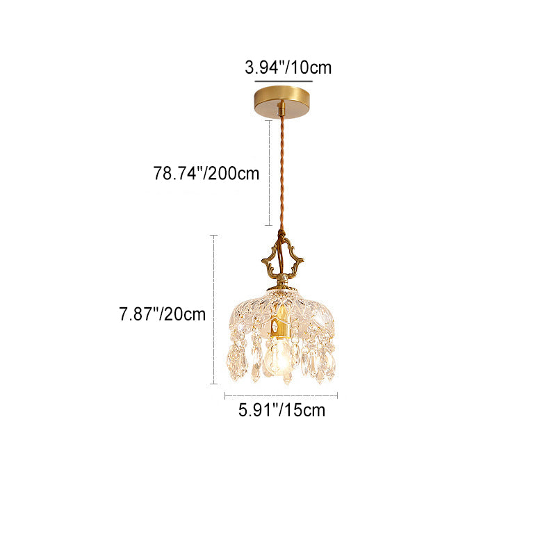 Traditional French Aluminum Glass 1- Light Pendant Light For Hallways