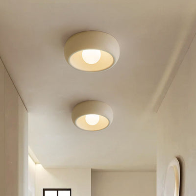 Modern Simplicity Round Cream Steel Glass LED Flush Mount Ceiling Light For Hallways