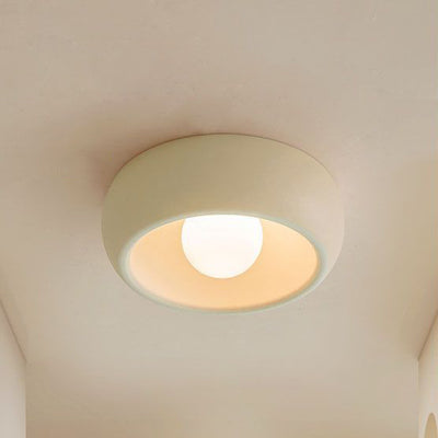 Modern Simplicity Round Cream Steel Glass LED Flush Mount Ceiling Light For Hallways