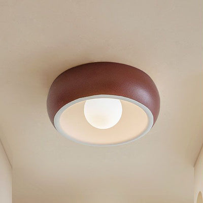 Modern Simplicity Round Cream Steel Glass LED Flush Mount Ceiling Light For Hallways