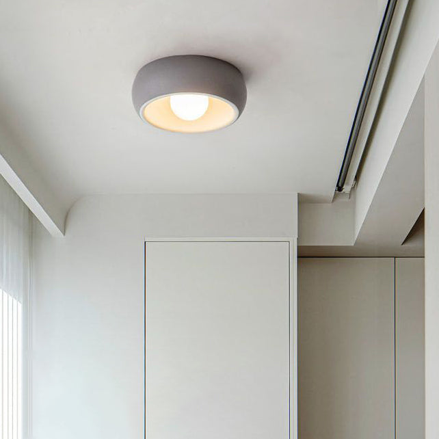 Modern Simplicity Round Cream Steel Glass LED Flush Mount Ceiling Light For Hallways