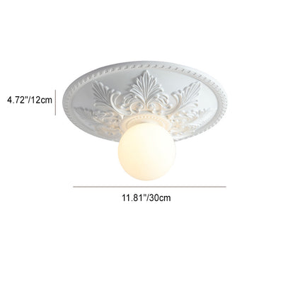 Traditional French Glass Resin Cream 1 - Light Flush Mount Ceiling Light For Living Room